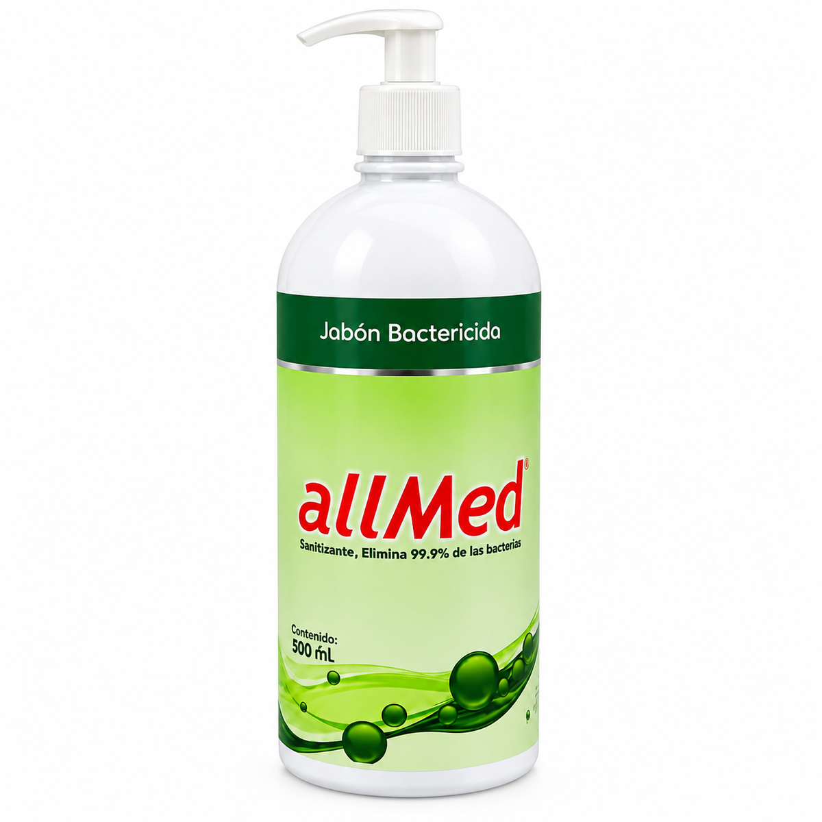 Jabón bactericida Allmed de 500 ml con acción antibacterial para uso clínico y hospitalario.