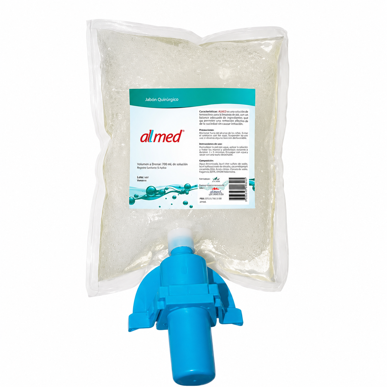 Jabón bactericida en espuma Allmed 500ml con bolsa dispensadora para uso clínico