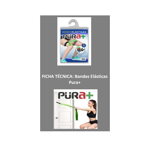 Kit de bandas elásticas con anclaje, marca Pura+ Avimex, en color negro, ideal para ejercicios de resistencia y rehabilitación.