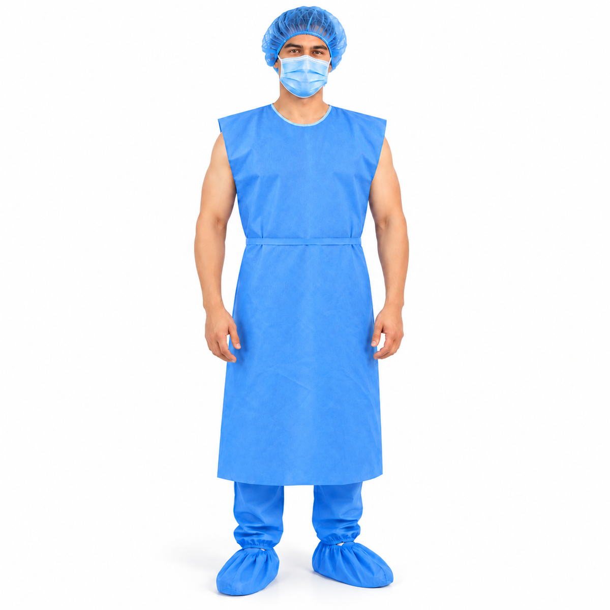 Kit Cirujano No. 1 Allmed con gorro, tapaboca, polaina y bata para uso médico y quirúrgico.
