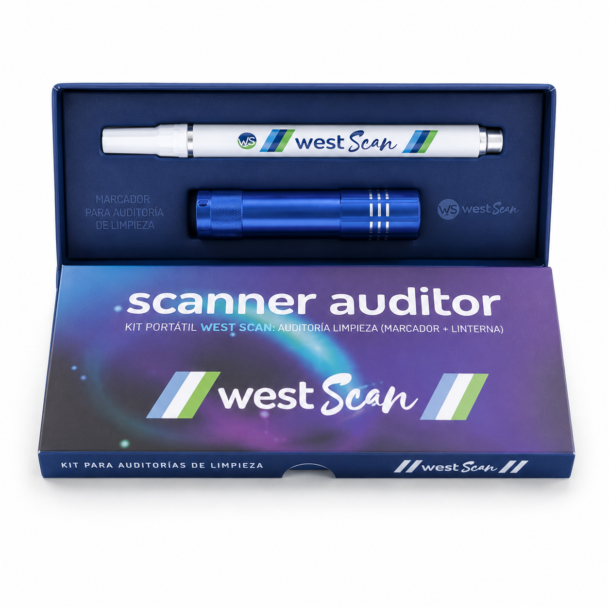Kit Portátil West Scan: Auditoría Limpieza (Marcador + Linterna)