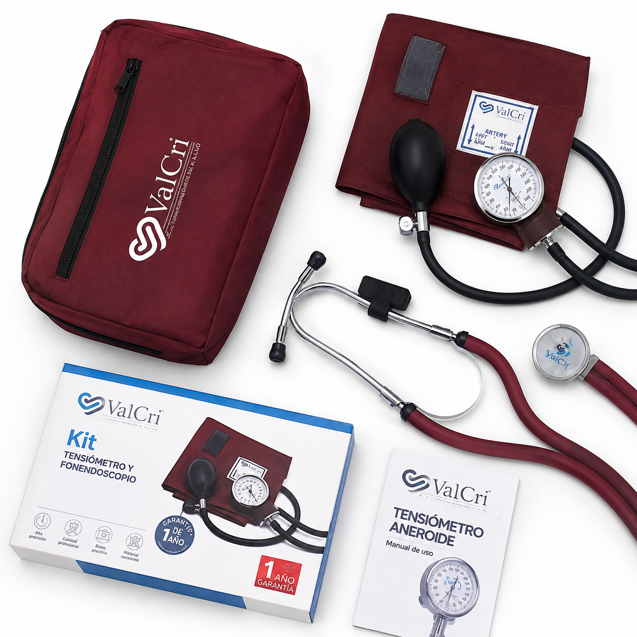Kit De Tensiómetro Y Fonendoscopio Rapaport Color Vino - Valcri