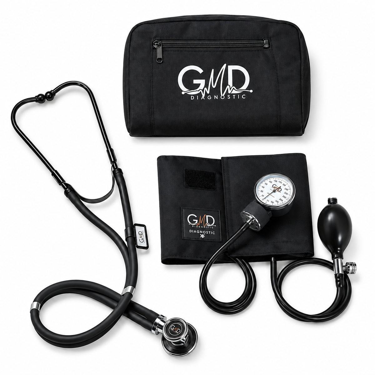 Kit Colors con tensiómetro y fonendoscopio Rappaport de doble campana color negro, diseñado para apoyar la valoración de signos vitales.