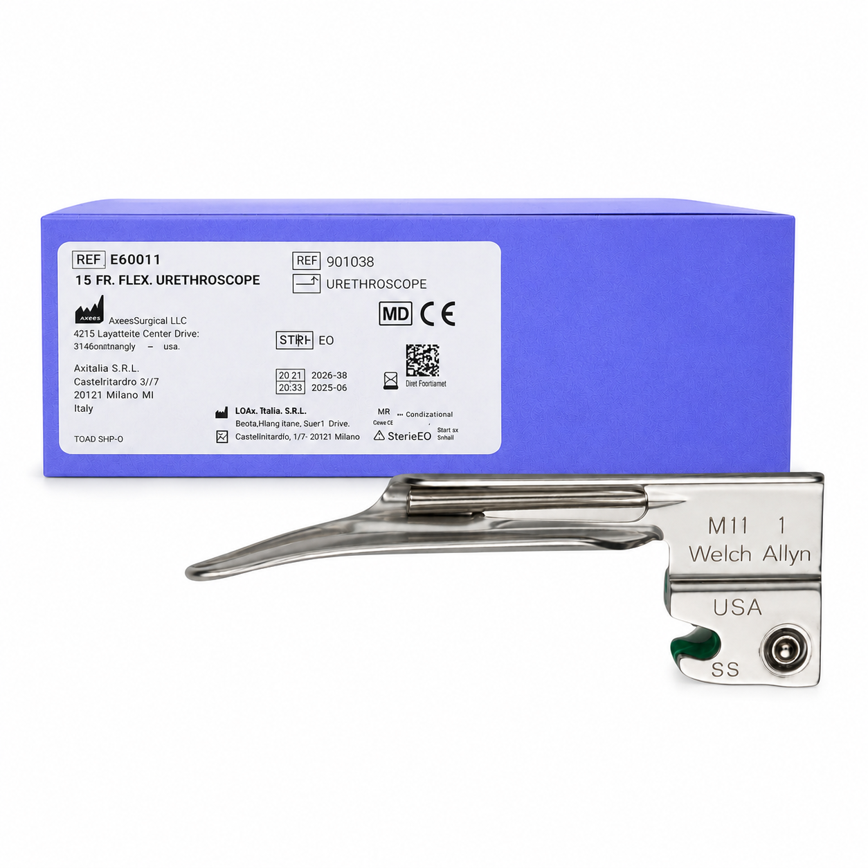 Hoja de laringoscopio fibra óptica recta número 1 Welch Allyn Ref. 68061 para procedimientos de intubación y exploración de vía aérea.