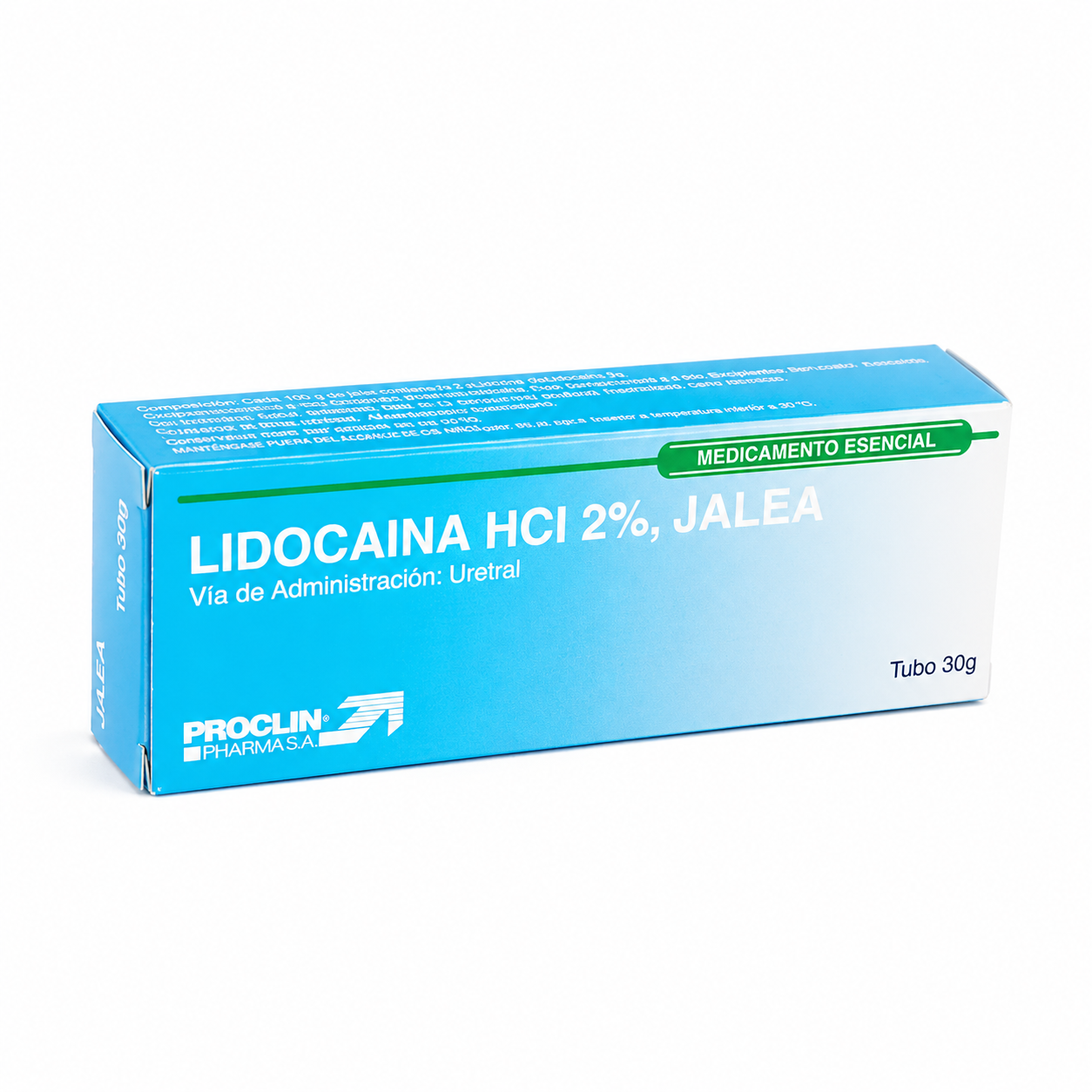 Lidocaína clorhidrato 2% jalea tubo 30g Proclin para uso uretral anestésico local
