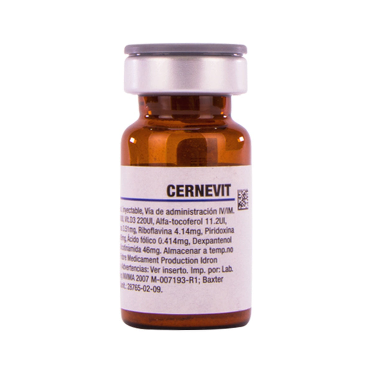 Cernevit liofilizado 3g, polvo blanco en vial, utilizado para reconstituir solución inyectable de multivitaminas.