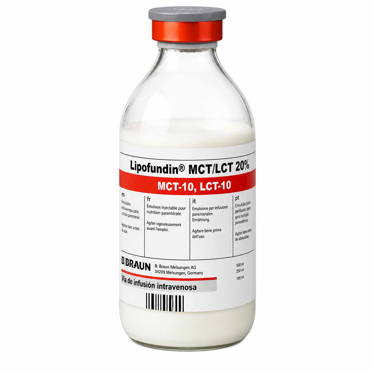 Lipofundin MCT LCT 20 emulsión intravenosa B Braun frasco vial para nutrición parenteral