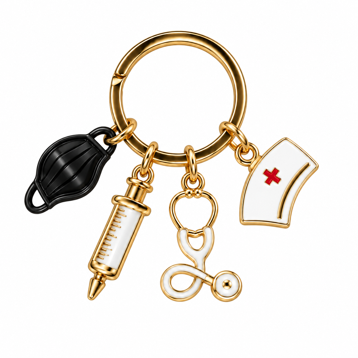 Llavero de enfermería GMD color negro, referencia GMD-KC-20, diseñada como accesorio práctico para uso diario.