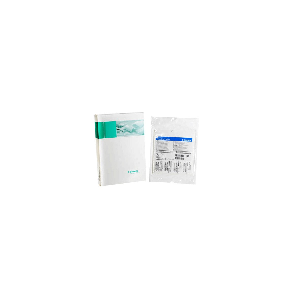 Malla para hernia Braun Optilene de 30x30 cm, fabricada en material biocompatible, de color blanco, con bordes suaves.