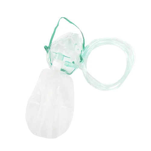 Máscara No Reinhalación PED Allmed con reservorio, fabricada en material plástico transparente, diseño ergonómico y color claro.