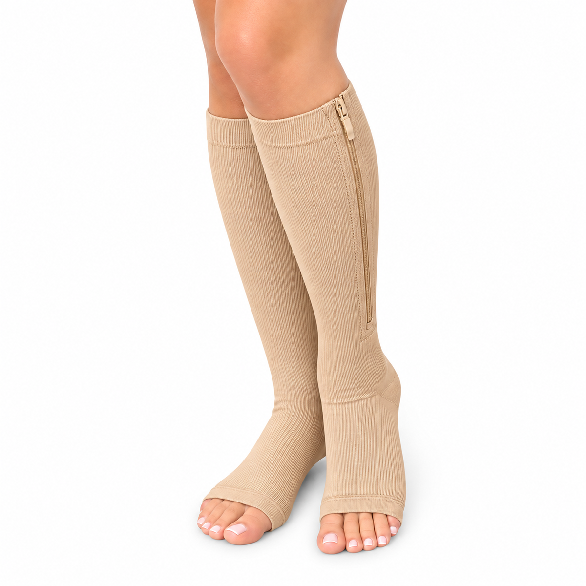 Media de compresión unisex hasta la rodilla, talla T-M color beige, referencia 4313P0208, para soporte y comodidad.