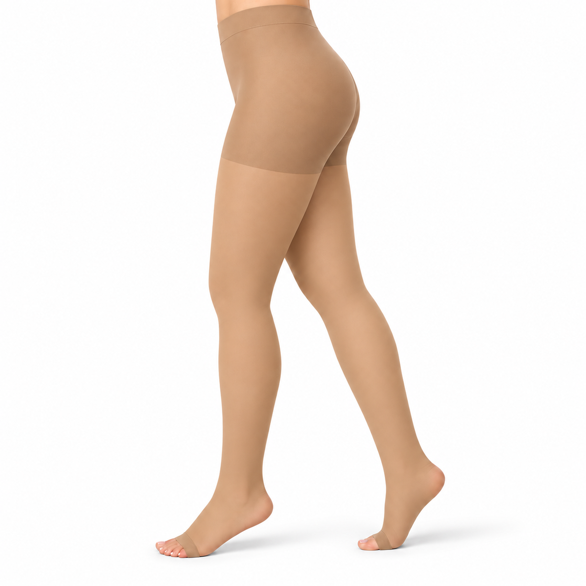 Media transparente para dama hasta la cadera, talla L color beige, con compresión media de 15-20 mmHg.