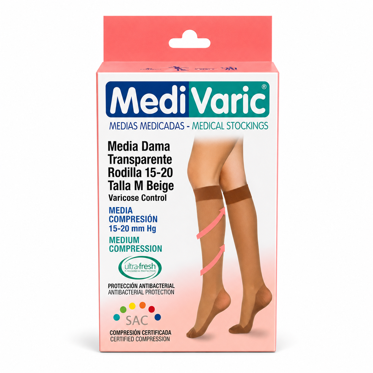 Media Dama Transparente Rodilla 15-20 Talla M Beige - Medivaric