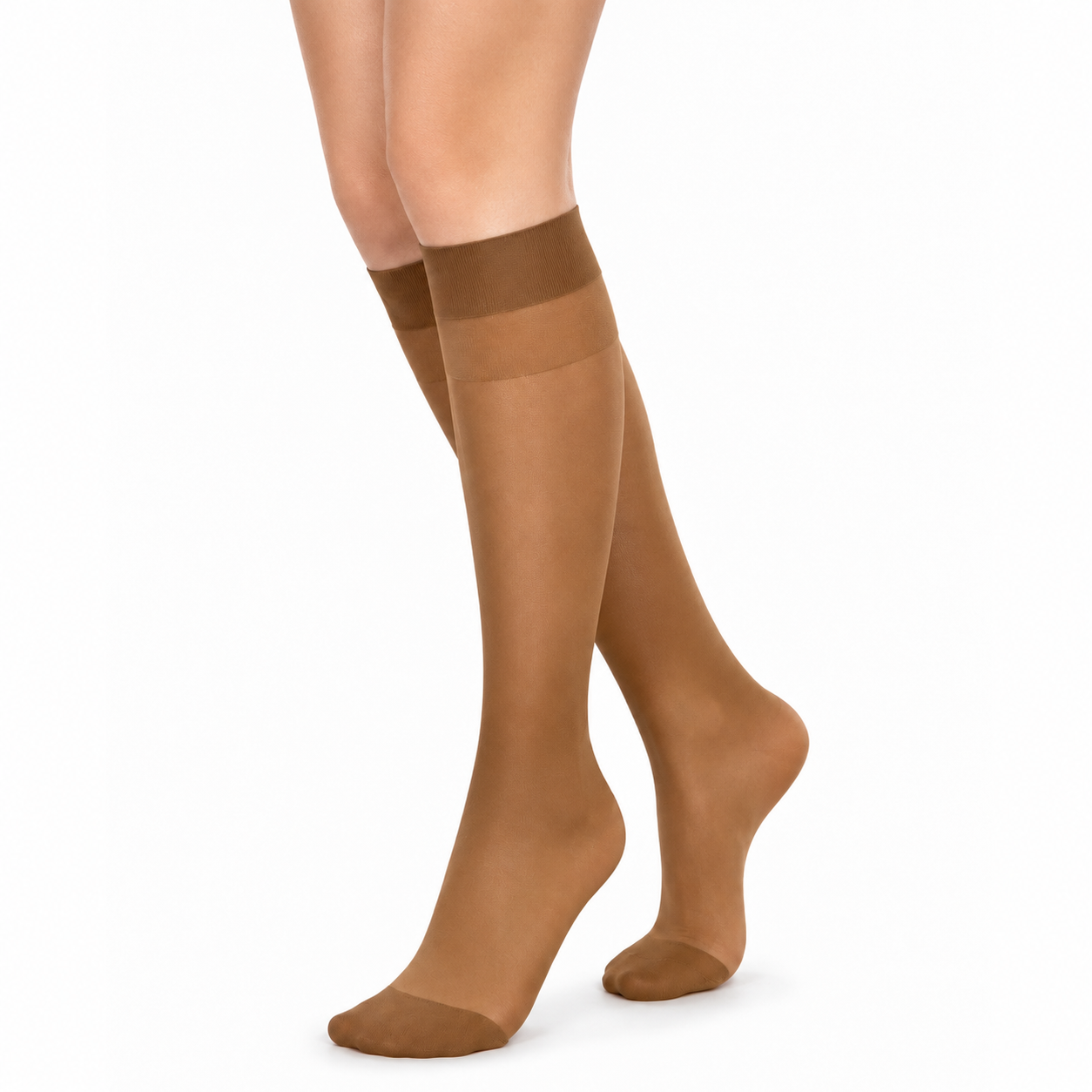 Media transparente para dama hasta la rodilla, compresión baja 8-15 mmHg, talla XL color beige, diseñada para brindar comodidad y soporte ligero.