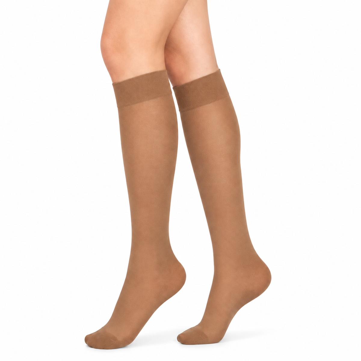 Media transparente para dama hasta la rodilla, talla M color Visón, compresión baja 8-15 mmHg con efecto antifatiga.