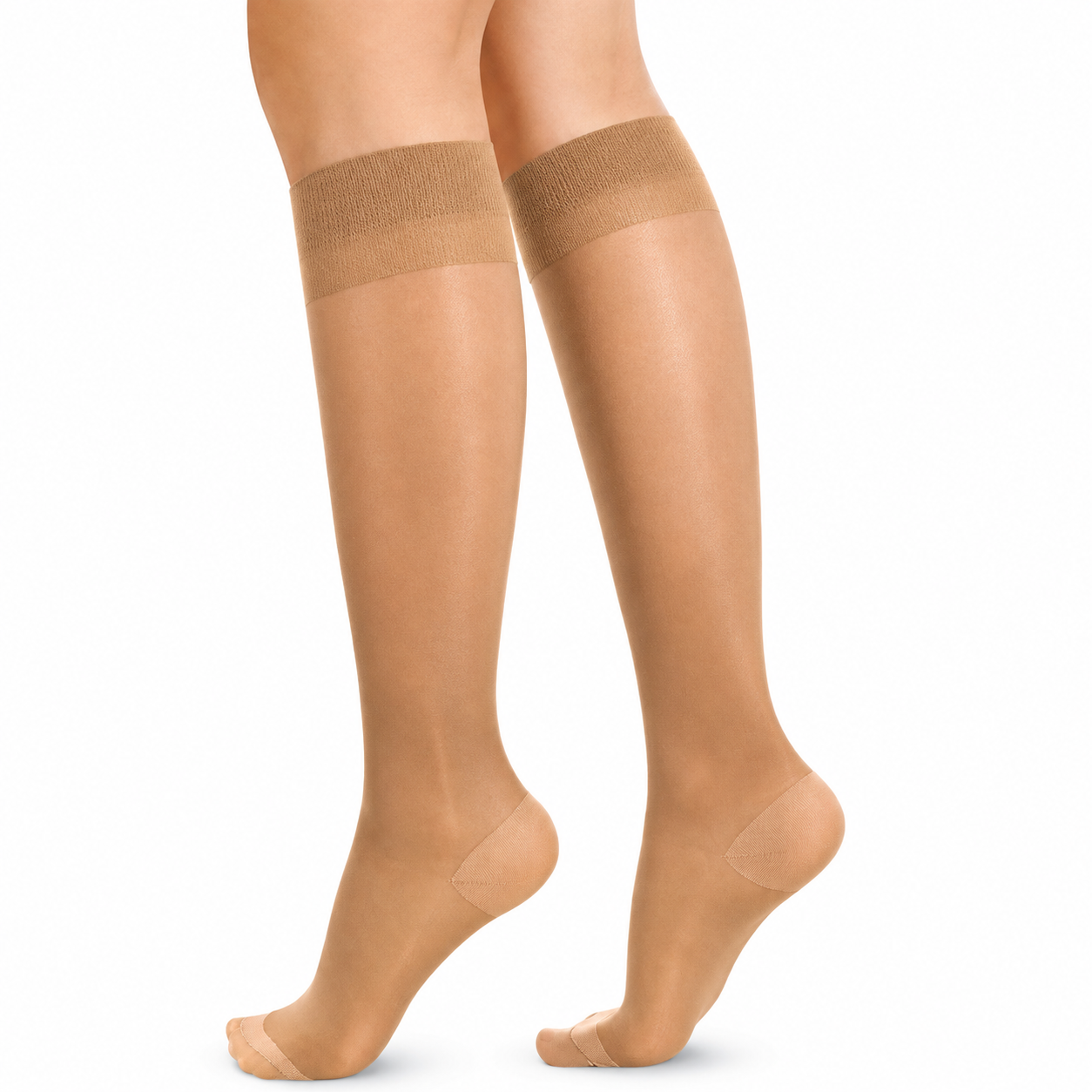 Media Medivaric transparente para dama hasta la rodilla, compresión baja, talla L color visón.
