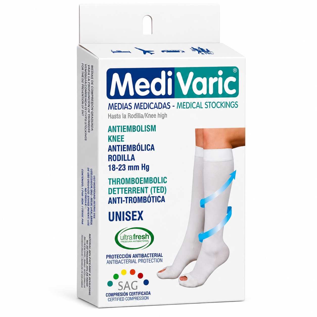 Media De Compresión Antiembólica Rodilla Unisex T-L Blanco - Medivaric