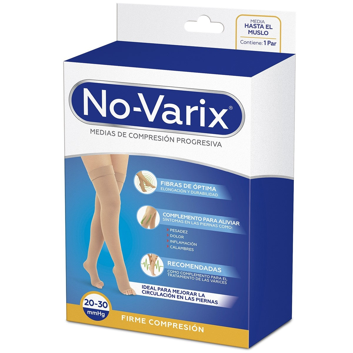 Media de compresión progresiva No-Varix® hasta el muslo, opaca, puntera abierta, color beige, talla T/XL, referencia 10104906.