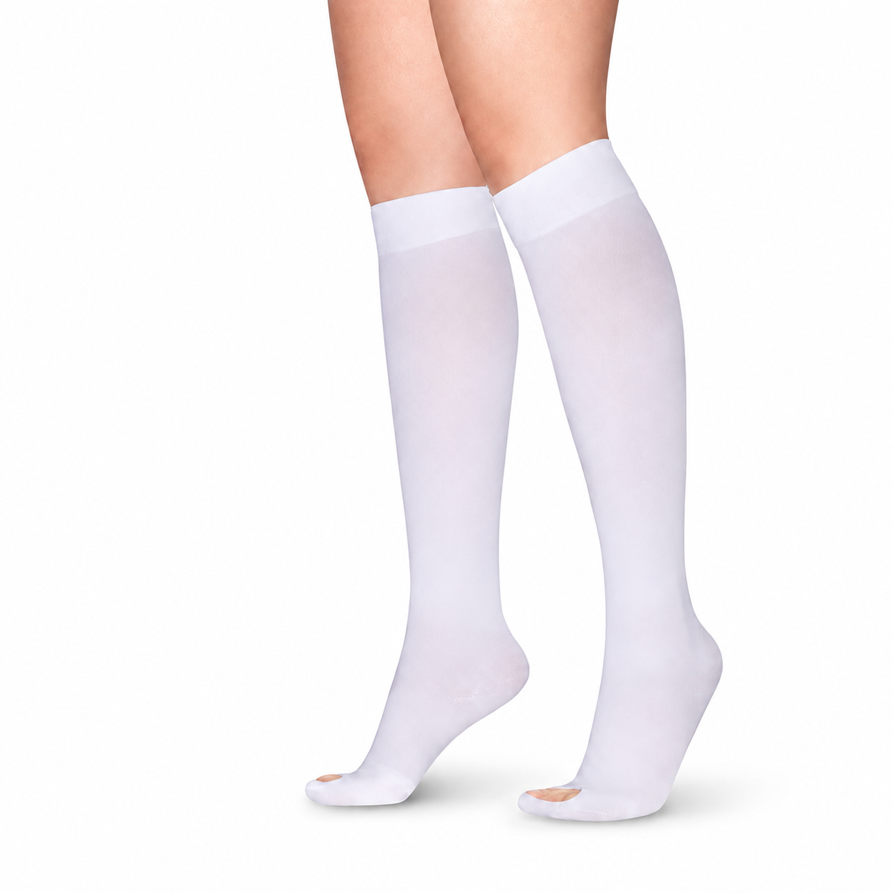 Medias antiembólicas No-Varix hasta el muslo, color blanco, talla Medium, referencia 1010-9853, diseñadas para brindar compresión y soporte en las piernas.