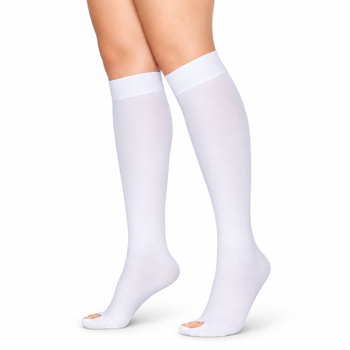 Media de compresión antiembólica Medivaric unisex hasta la rodilla, talla S color blanco.