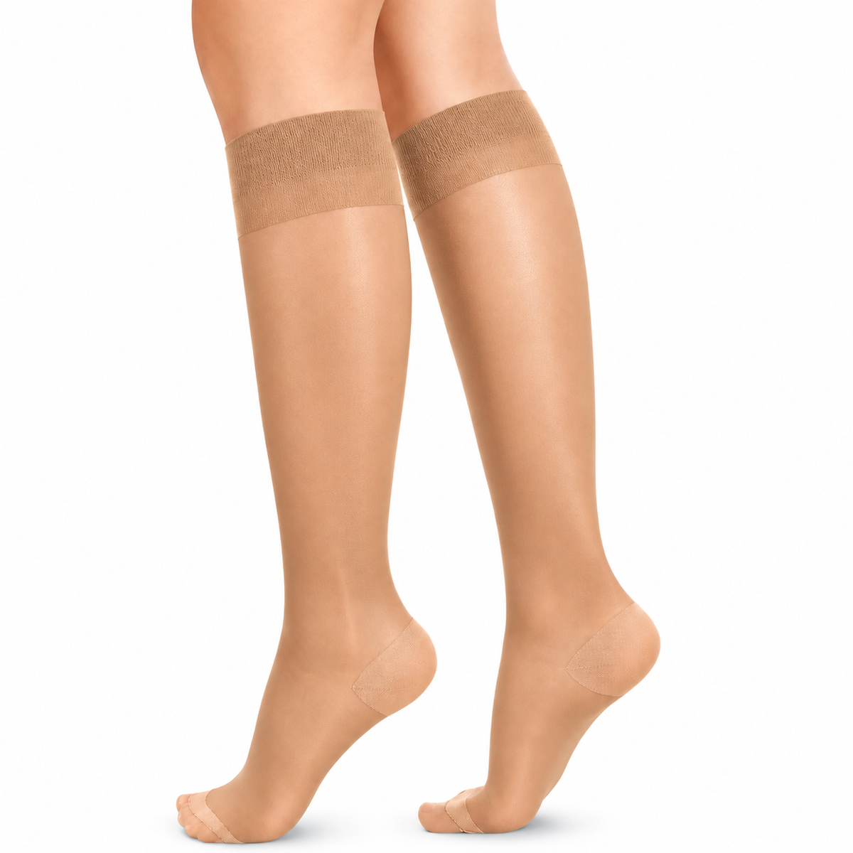 Media Medivaric transparente para dama, rodilla baja, talla L color Visón, diseñada para brindar soporte y comodidad.