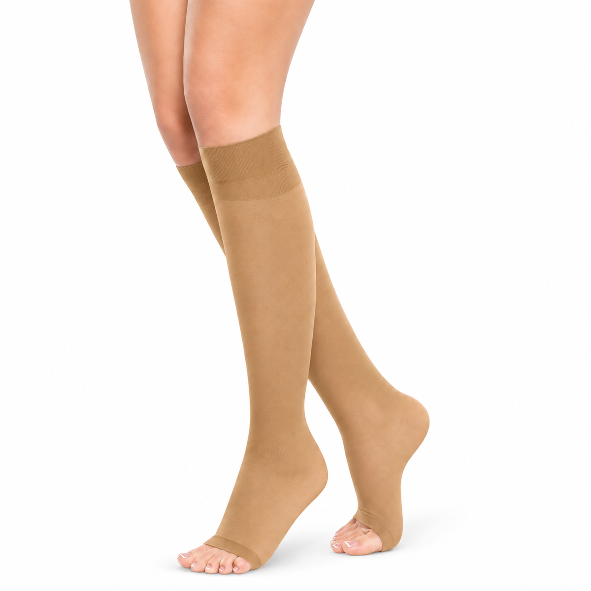 Rodillera Medivaric para dama talla XL, color Sahara, con compresión de 15-20 mmHg para soporte y comodidad.