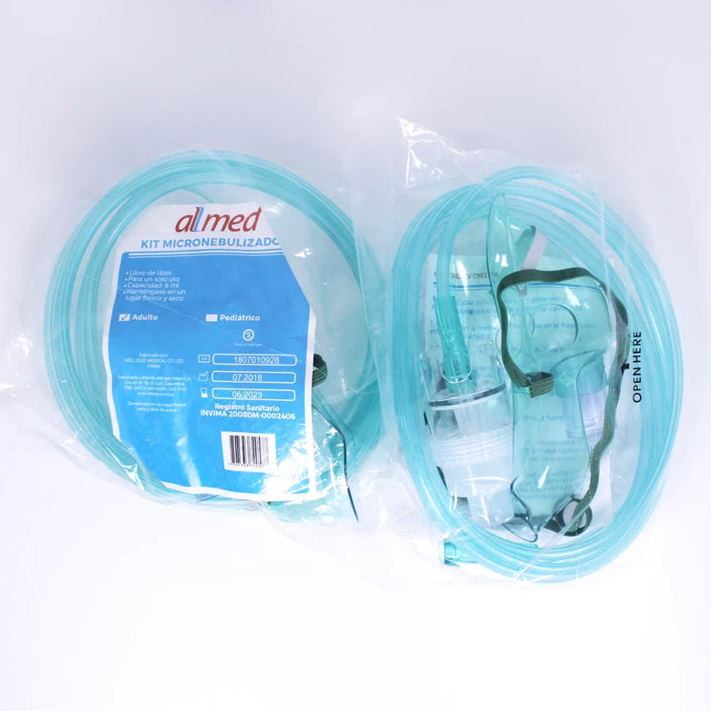 Micronebulizador Allmed C/Masc Adulto, dispositivo compacto de color blanco, diseñado para la administración de medicamentos inhalados.