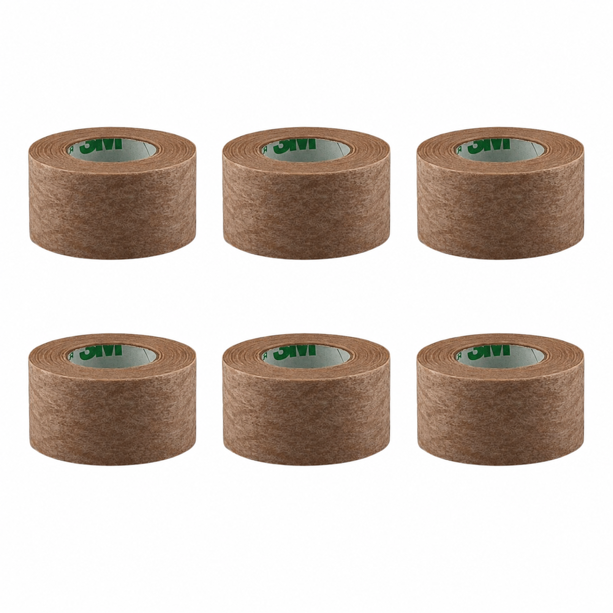 6 rollos de cinta adhesiva médica Micropore color piel de 2 pulgadas, presentación de 6 unidades, ideal para fijación médica y cuidado de la piel.