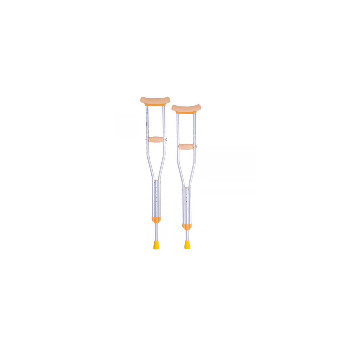Muletas de aluminio talla S de Plenia GLX, modelo EMM01-11PJ-AQ, en color plateado, con empuñaduras ergonómicas y soporte ajustable.