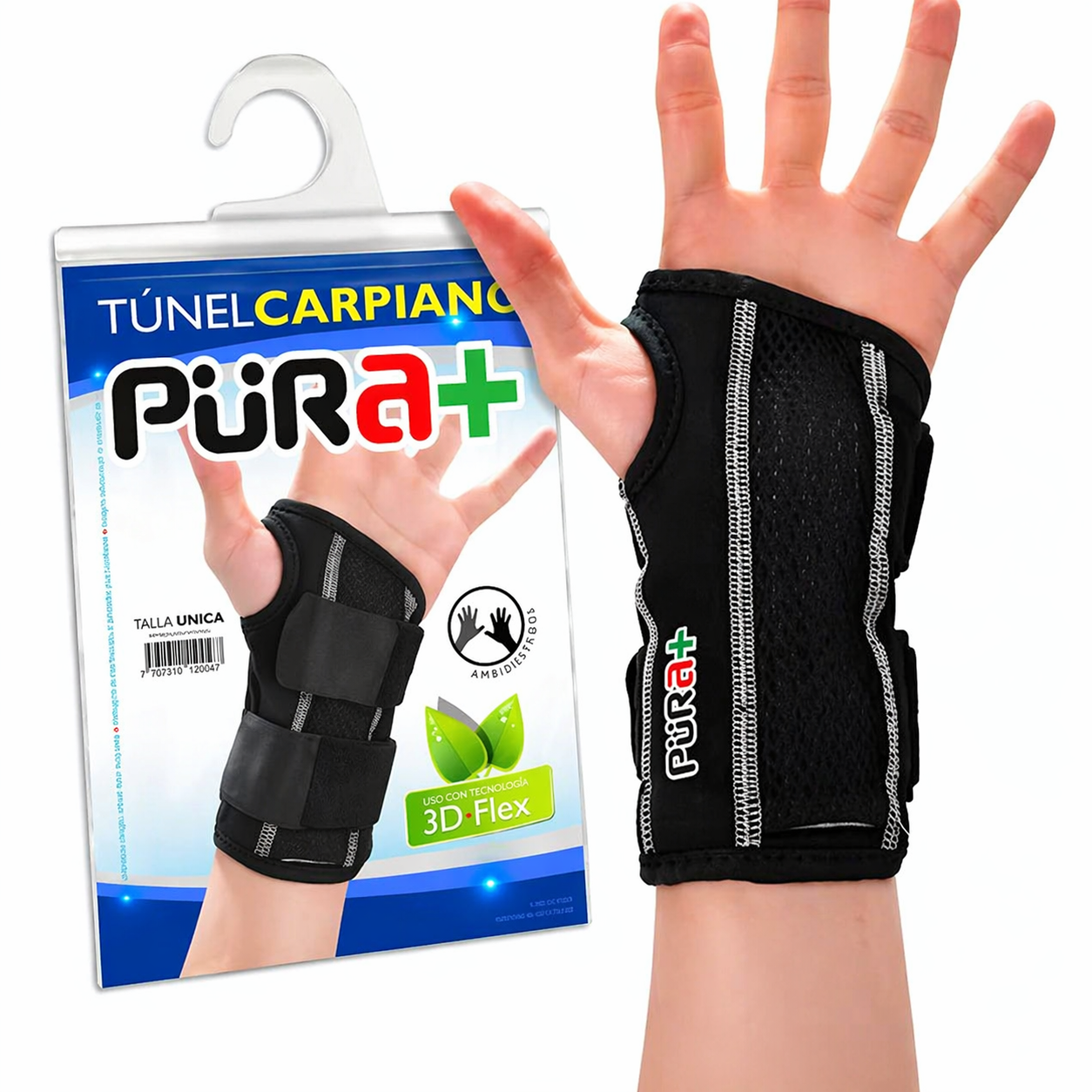 Muñequera para túnel carpiano Pura+ Ref 2563 talla única color negro soporte de muñeca ergonómico uso médico