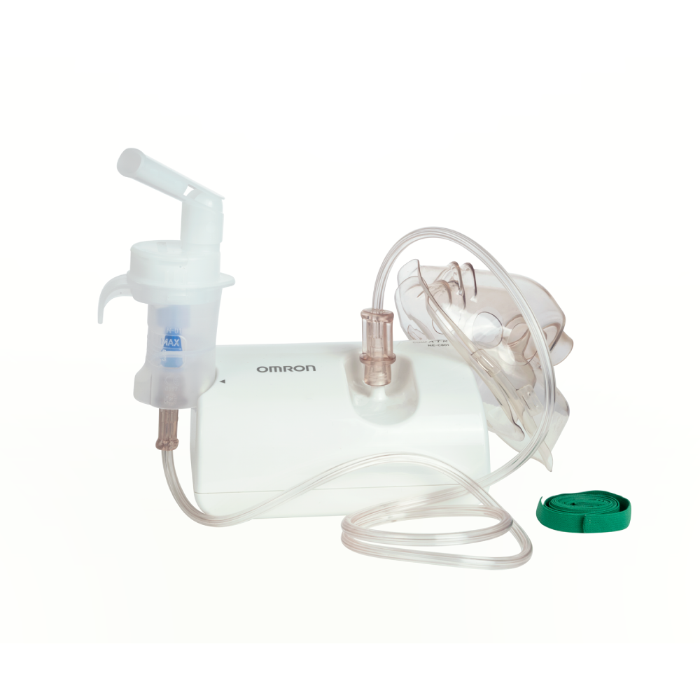 Nebulizador compresor Omron NE-C801LA para adultos con mascarilla, manguera y vaso nebulizador