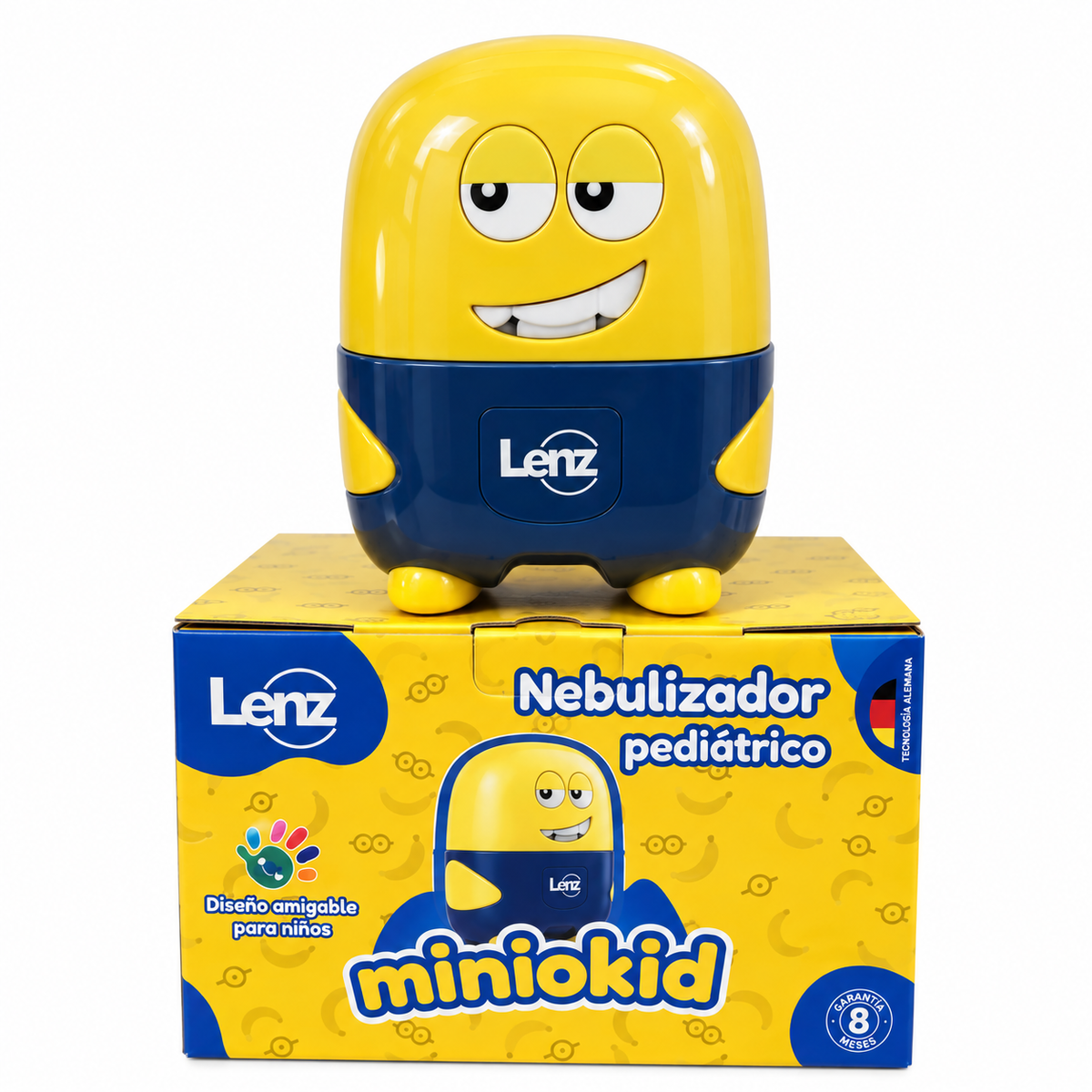Equipo nebulizador recargable Lenz Miniokid WHB03 para uso pediátrico, práctico para terapias respiratorias infantiles.
