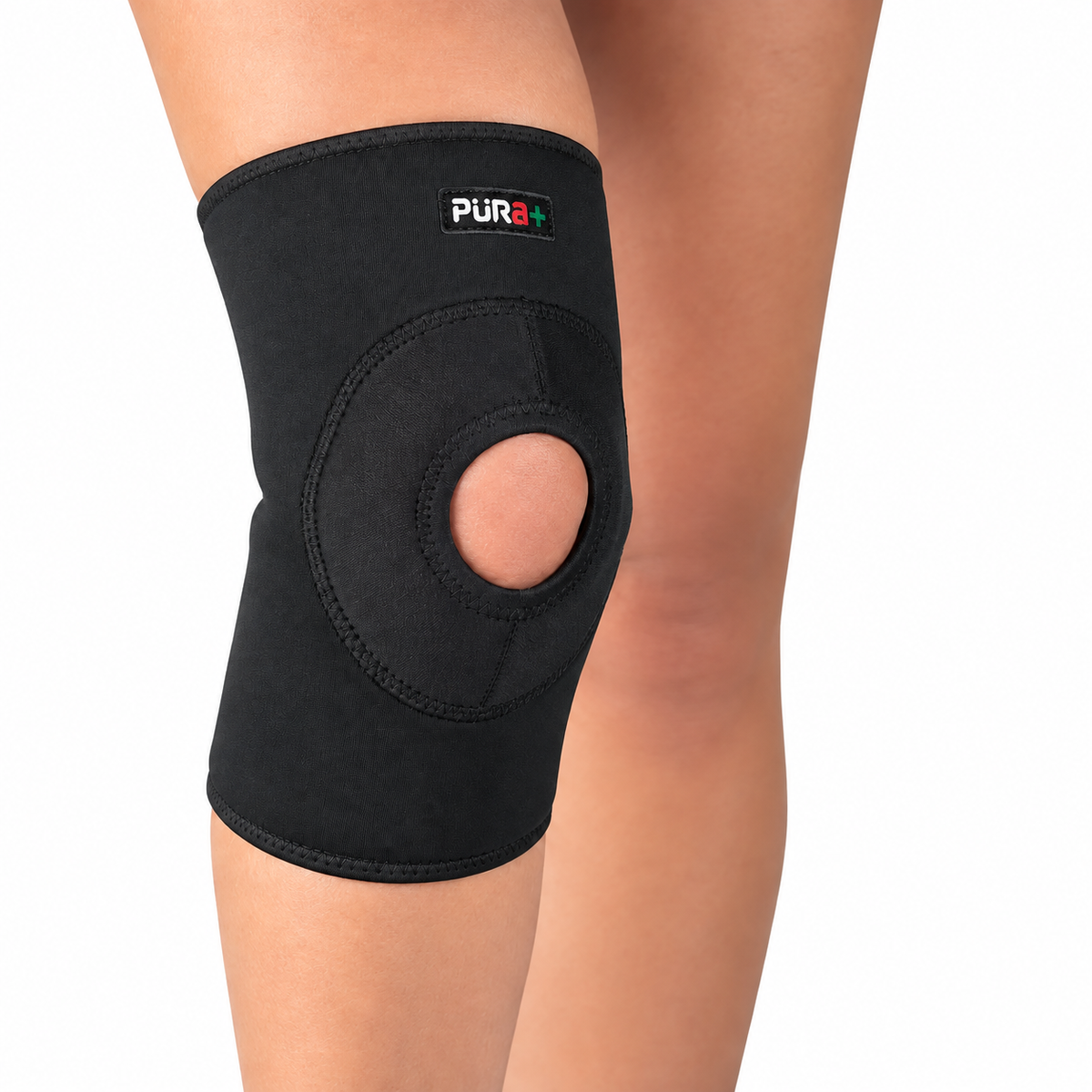 Órtesis rodillera para rótula Pura+ referencia 2013, talla única, diseñada para brindar soporte, compresión y estabilidad en la rodilla.