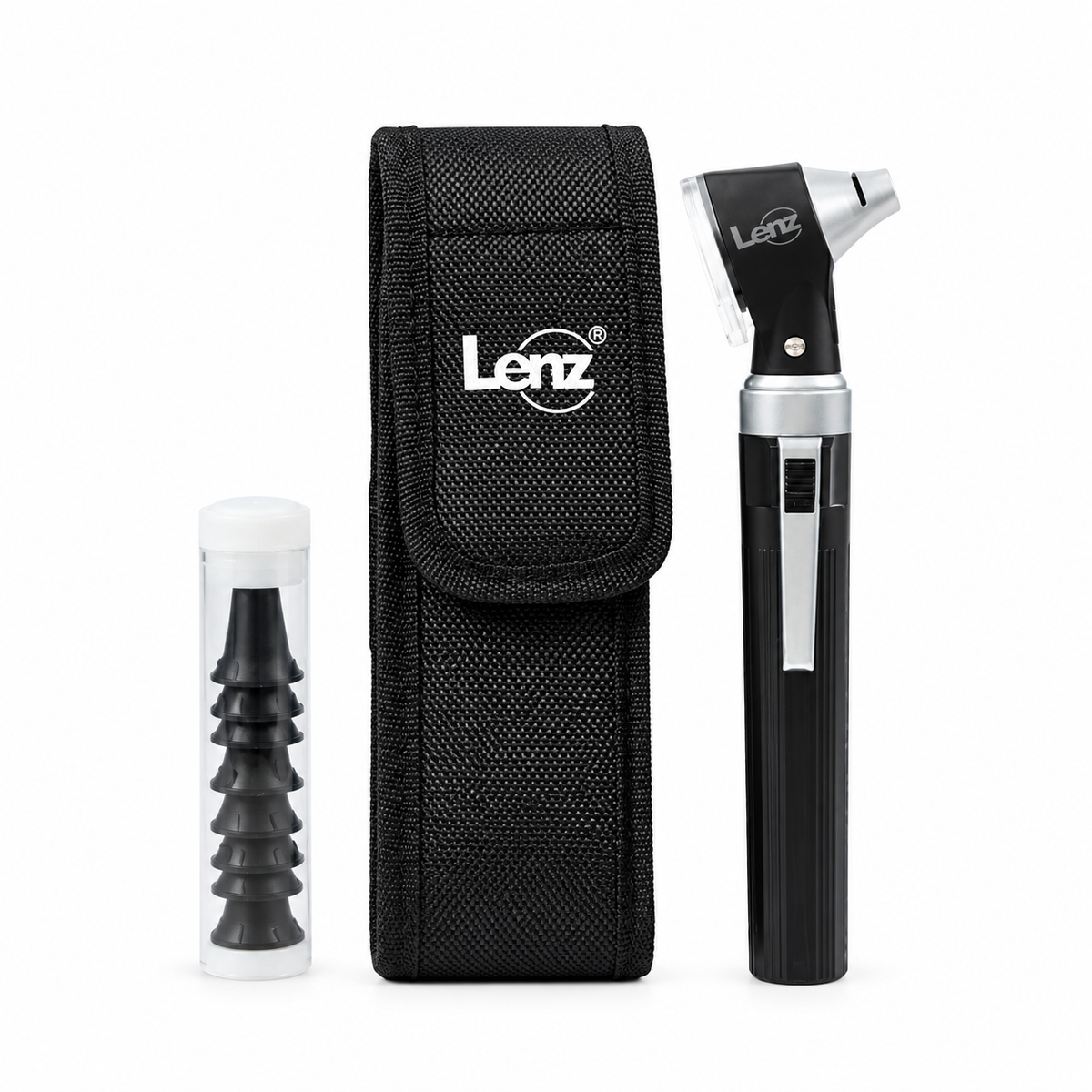 Otoscopio clínico Lenz HS-0T10J, diseñado para apoyar la exploración visual del conducto auditivo y el tímpano durante evaluaciones médicas.