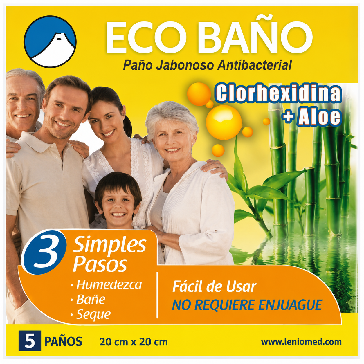ECO Baño Antibacterial Clorhexidina + Aloe  5 Paños 20cm X 20cm