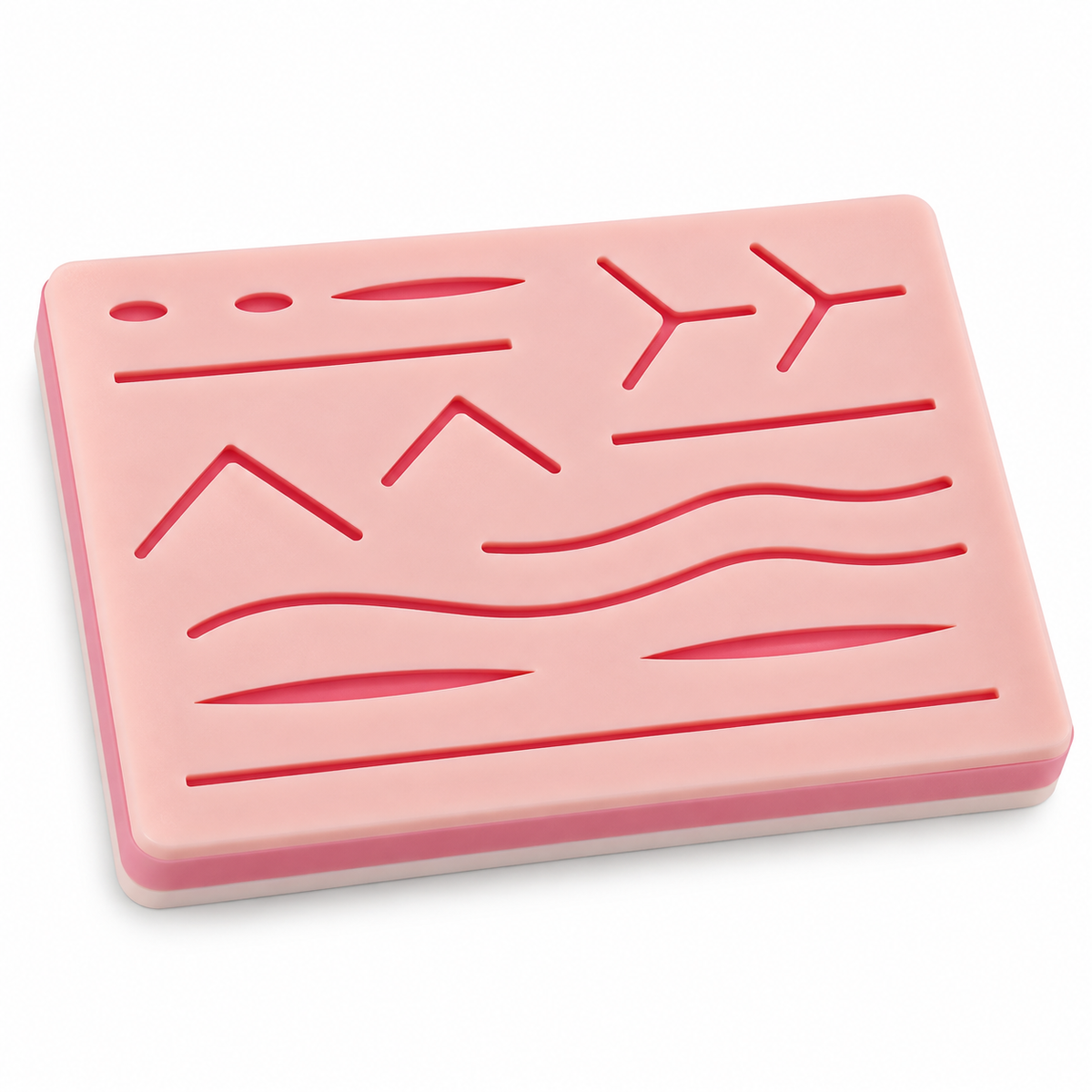 Pad de sutura GMD de 3 capas, referencia GMD-KS-01, diseñado para prácticas y entrenamiento de técnicas de sutura.