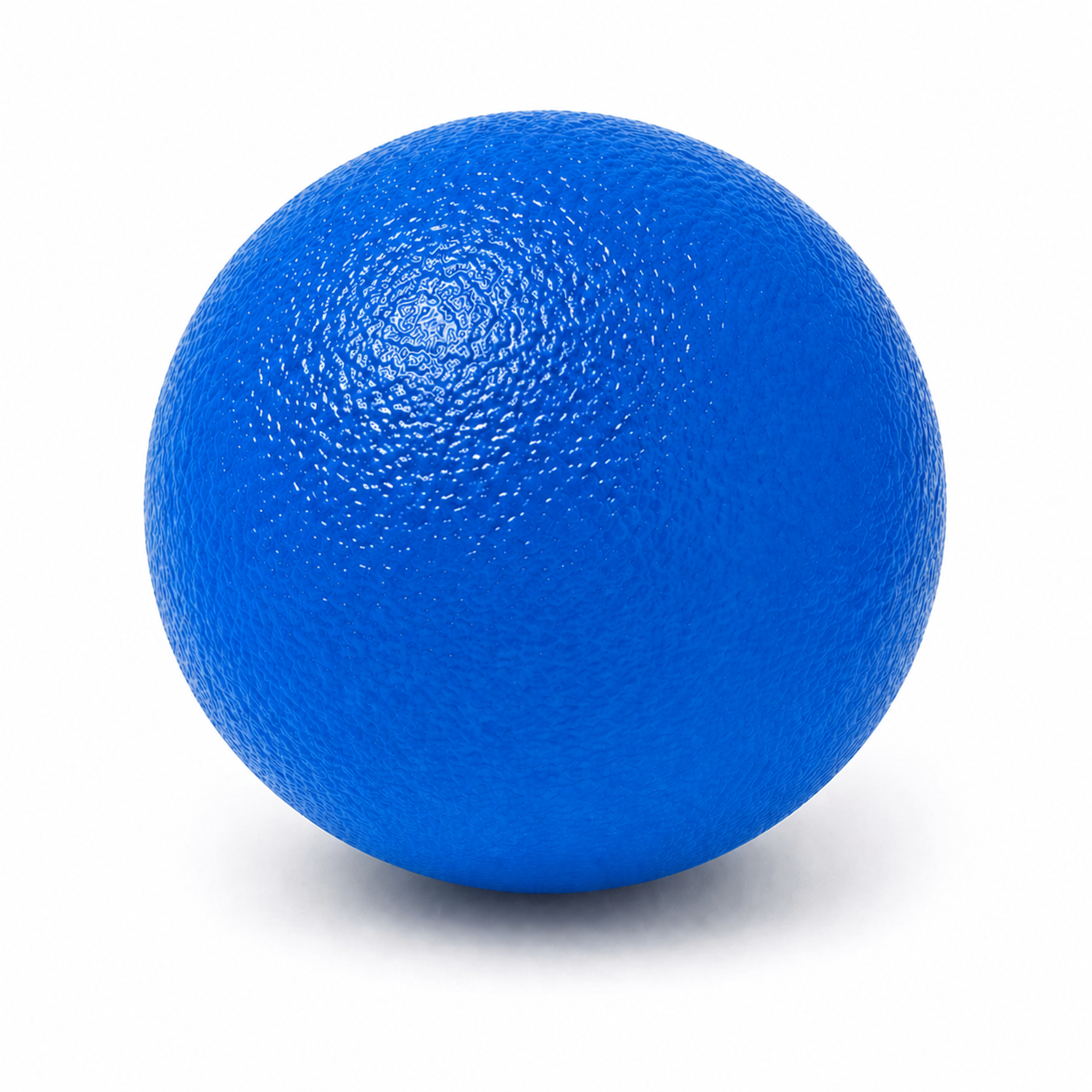 Pelota de ejercicio de mano azul con textura antideslizante ideal para terapia física y fortalecimiento muscular