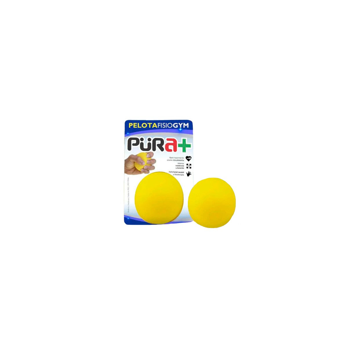 Pelota Fisio Carpiana de Avimex, color amarillo, 13 cm de alto, 8 cm de ancho, fabricada en espuma, diseñada para fisioterapia.