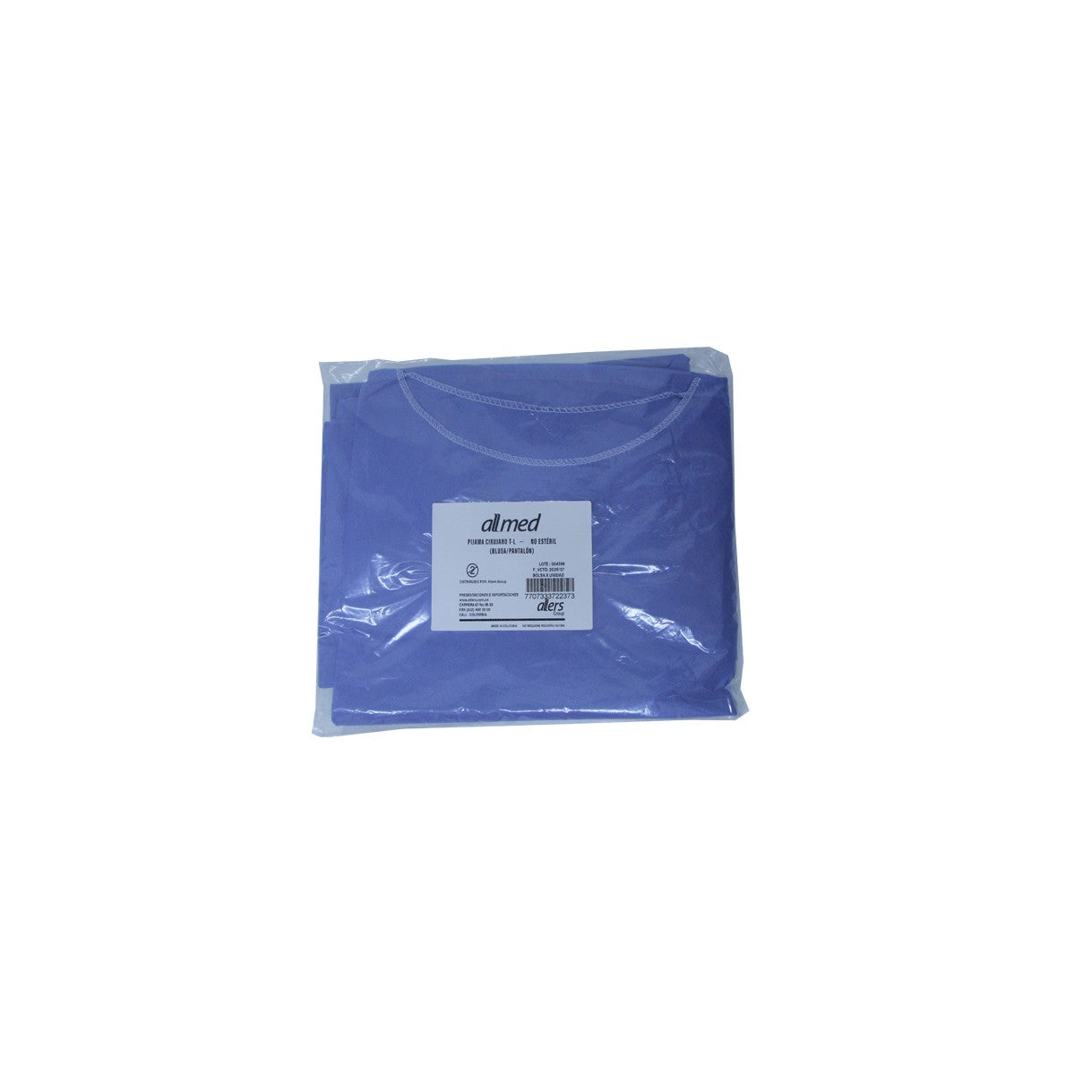 Pijama de protección T/L MT5A de ALLMED, referencia 18203, fabricada en polipropileno no tejido, color blanco, presentada en bolsa individual.