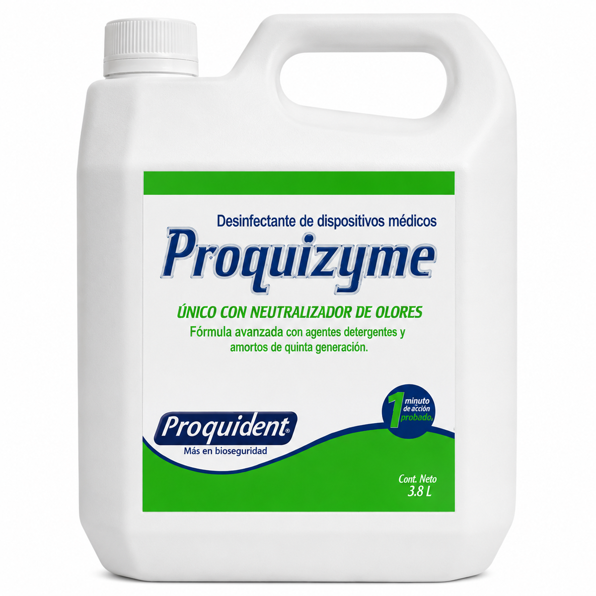 Proquizyme Proquident de 3800 ml para limpieza y desinfección de dispositivos médicos, formulado para uso según las recomendaciones del fabricante.