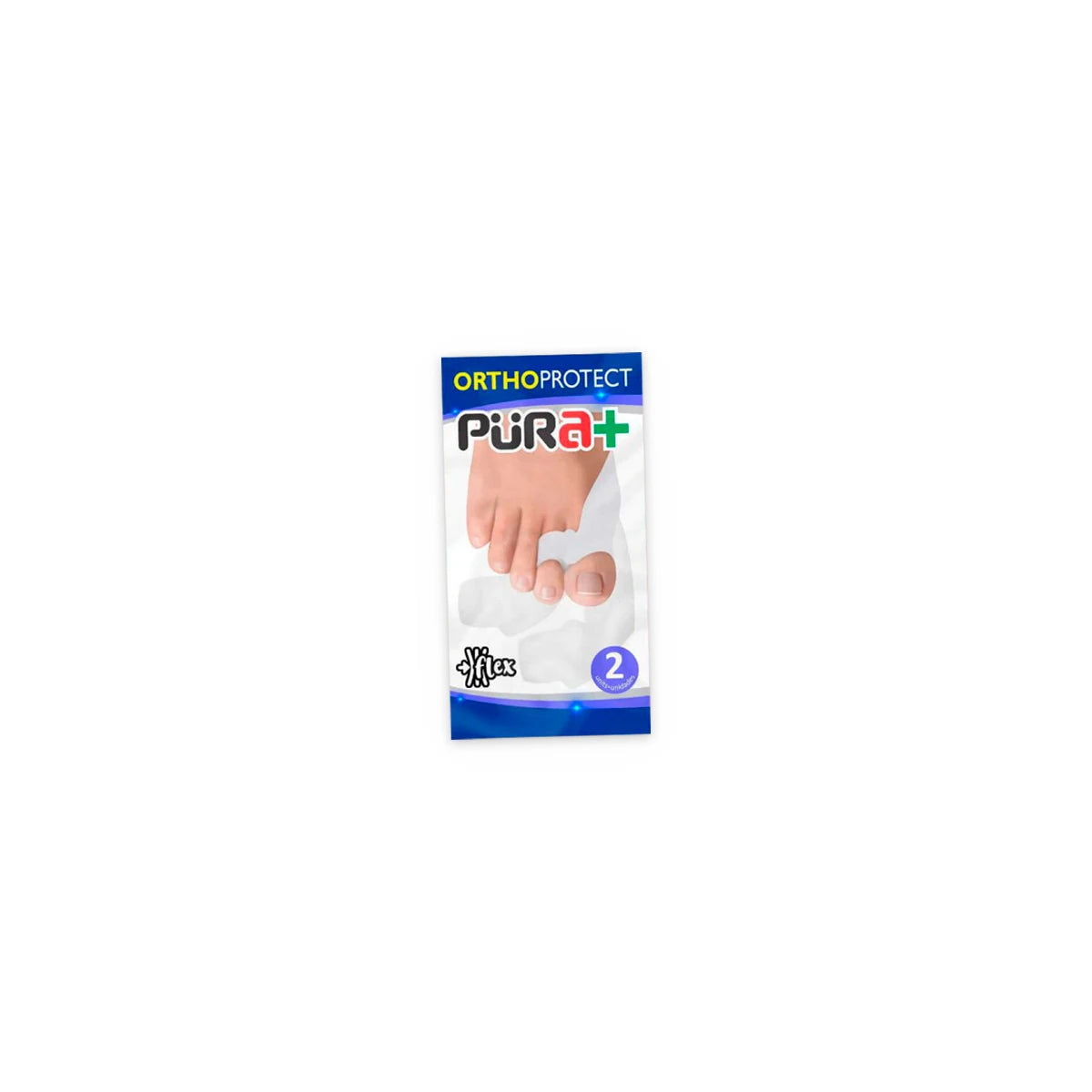 Protector separador de dos dedos, marca Pura+, referencia 6103, fabricado en material flexible y color transparente, ideal para uso clínico.