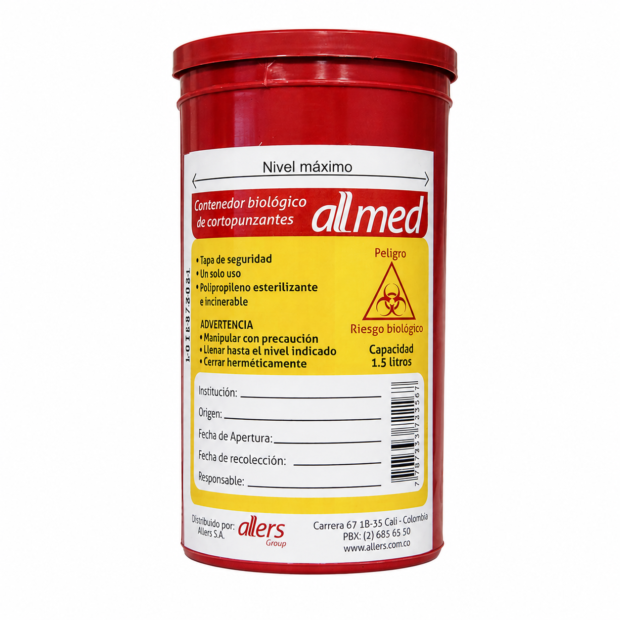 Recolector biológico Allmed 1.5 litros para residuos cortopunzantes x unidad