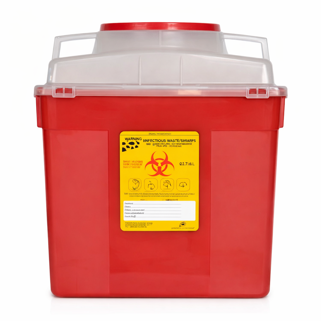 Recolector de cortopunzantes 23 litros Plastionce tipo guardian, resistente y seguro para disposición de residuos biológicos