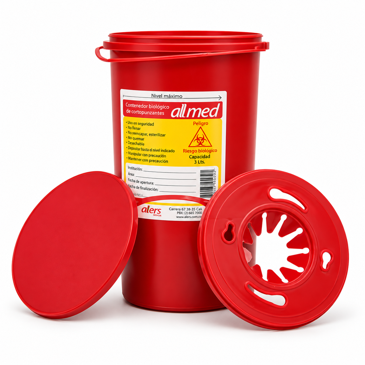 Recolector de residuos Allmed de 3 litros para el hogar, diseñado para la disposición y manejo de residuos de forma práctica y segura.