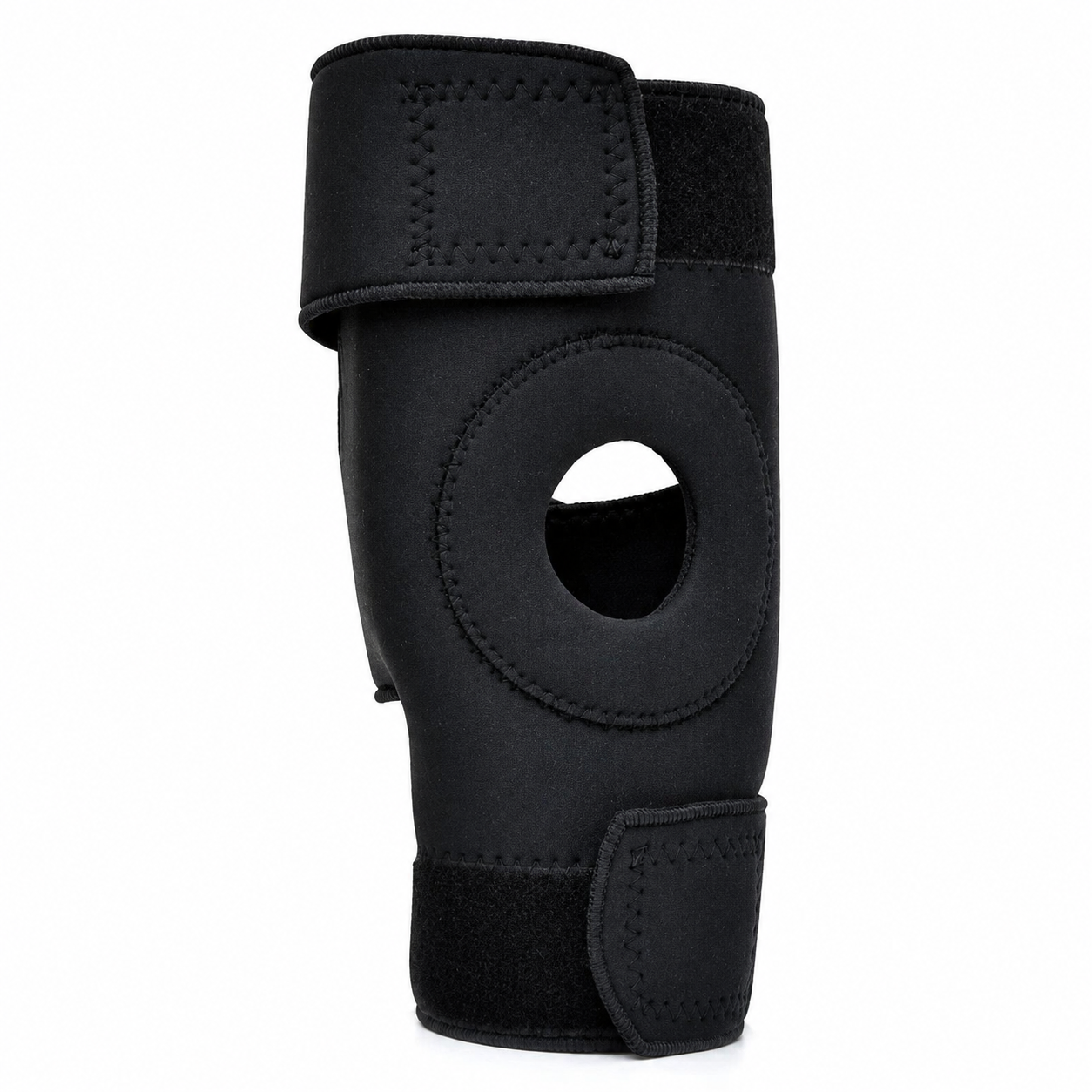 Rodillera abierta universal neoprene negra 18641N con soporte patelar y ajuste en velcro.