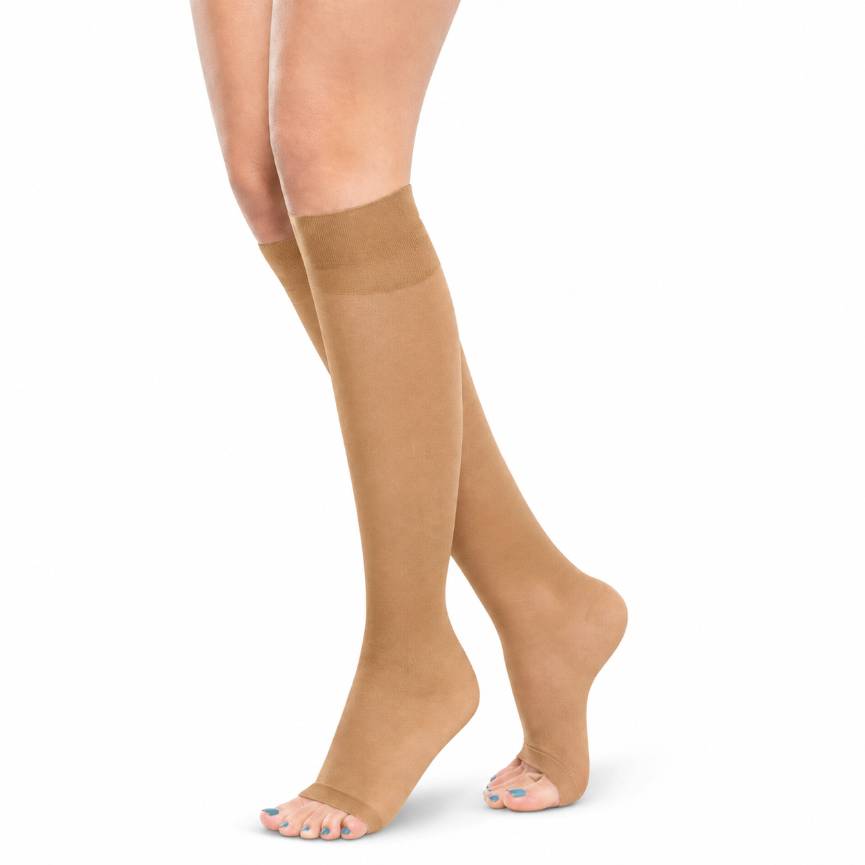 Rodillera de compresión Medivaric para dama, 15-20 mmHg, talla XL color Sahara, diseñada para brindar soporte y comodidad en la rodilla.