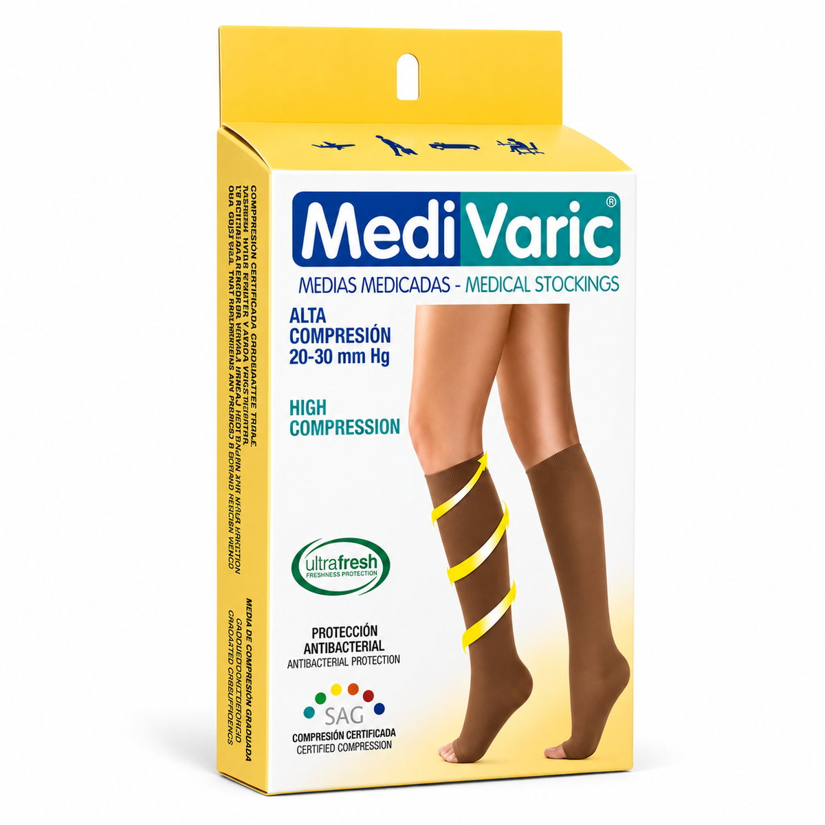Rodillera Medivaric opaca para dama color beige, talla M, con compresión de 20-30 mmHg para soporte y comodidad.