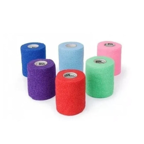 Rollo de látex libre COPLUS de 7.5 cm x 2 m en colores, ideal para vendajes y soporte en rehabilitación.