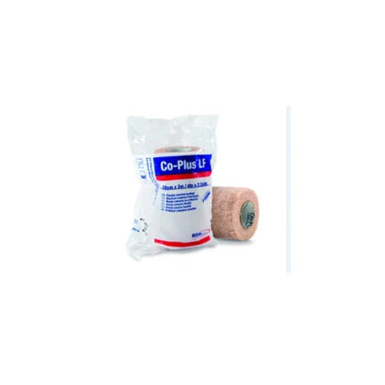Rollo de látex libre color piel de 7.5 cm x 2 m, marca COPLUS, ideal para vendajes y soporte en aplicaciones clínicas.