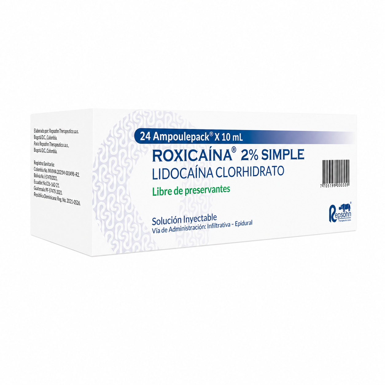 Roxicaina 2% simple lidocaína clorhidrato ampoulepack 24 x 10 ml solución inyectable libre de preservantes